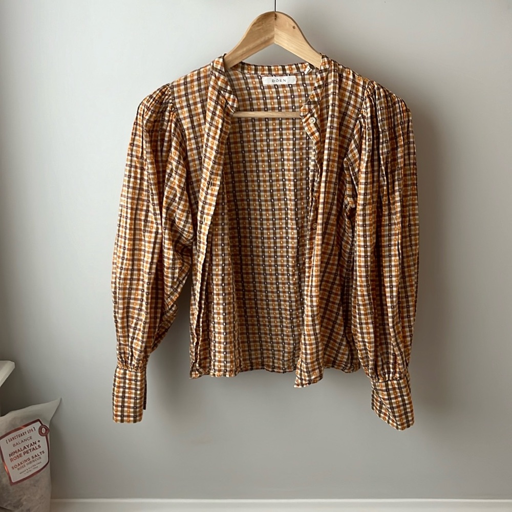 Doen Plaid Button Down Shirt in Brown and Cream